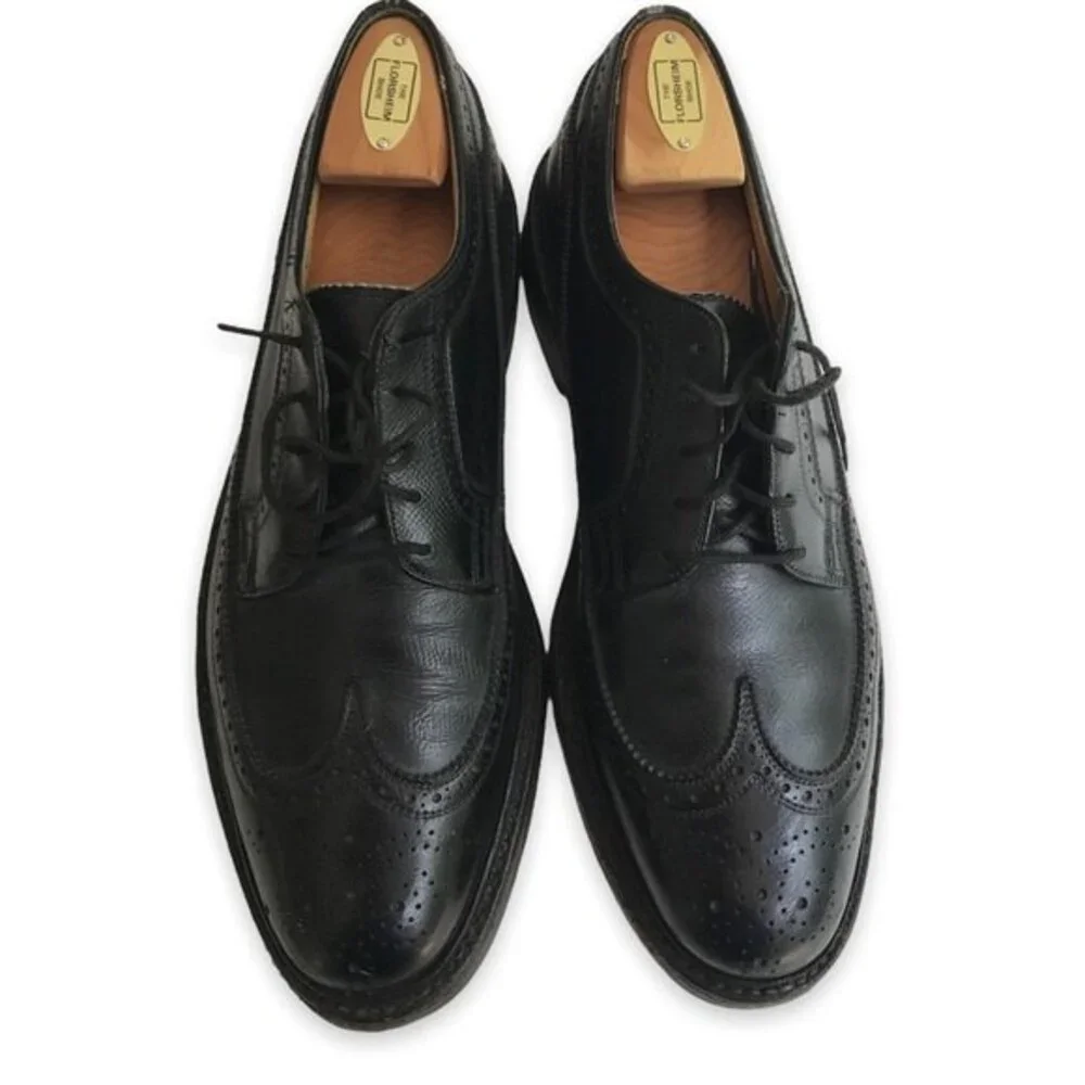 Vintage Florsheim Imperial Longwing Leather Wing Tip Black Mens Size 9D Shoes